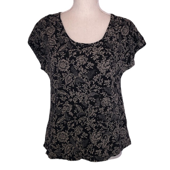 LUCKY BRAND Floral Top Women's Size Small Blue Gray Boho Short Sleeve Blouse - Picture 8 of 8